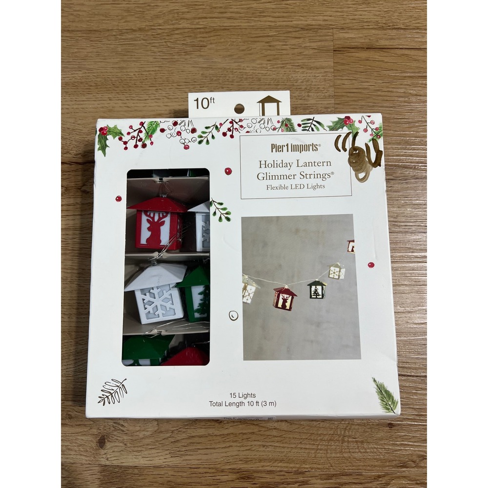 Pier 1 Imports Holiday Lantern Glimmer Strings 10ft 15 LED Christmas Lights New